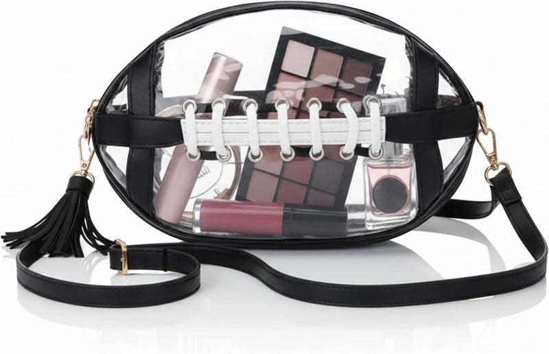 CHISELUX Clear Football Purse for Women – Clear Stadium Approved Purses for Game Day – 9.85"×6.7"×5.9" Small Purses for Women, Football Shaped Stadium Bag for Cosmetic – Makeup Bag & Football Accessories - Image 1